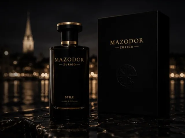 Flakon und Box von MAZODOR, Zürich bei Nacht